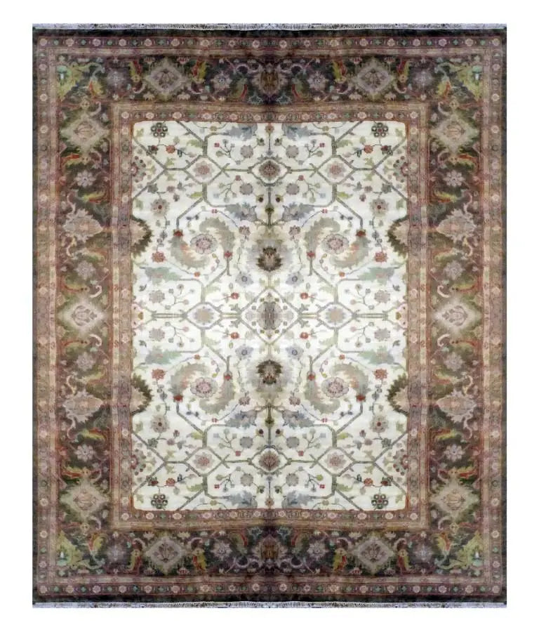 One Of The Kind Indian Hand-Knotted Rug 9'9" X 8'